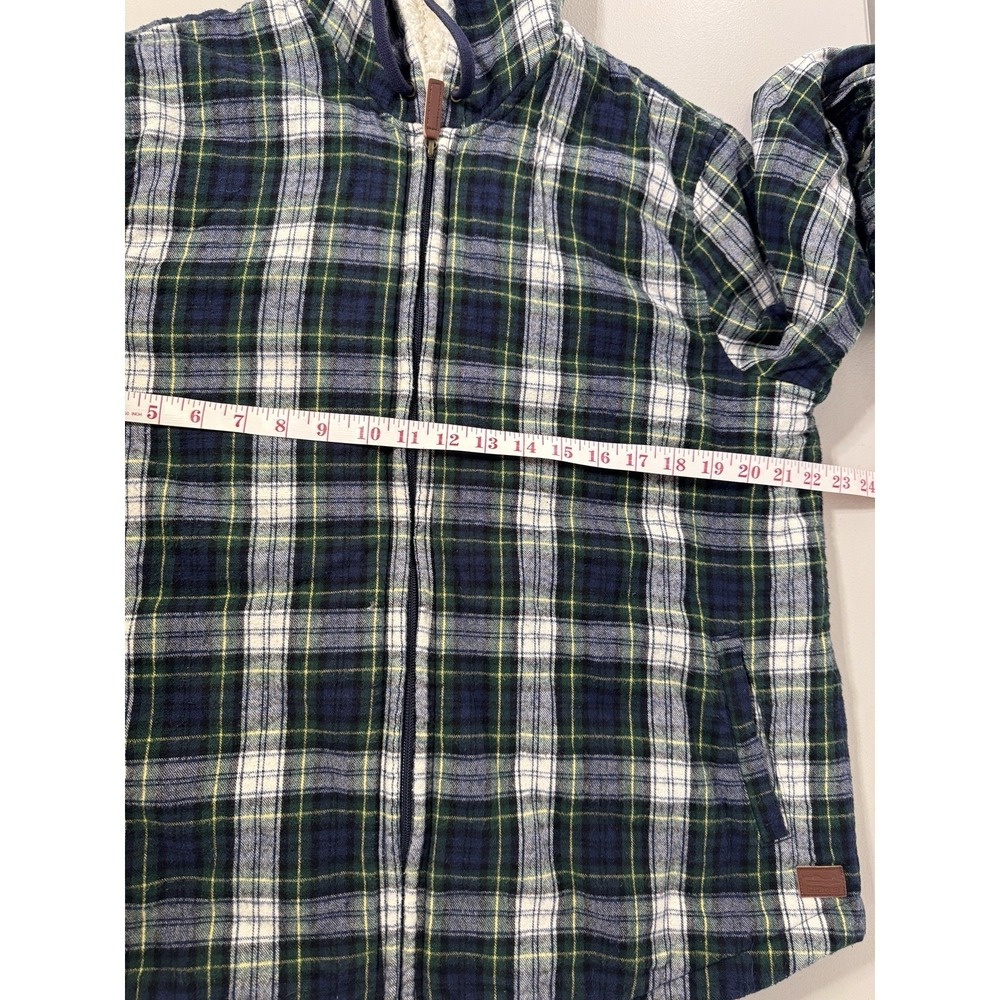 L.L. Bean Scotch Plaid Flannel Hoodie Womens Large Sherpa Fleece Lined Zip Shirt - Picture 9 of 11
